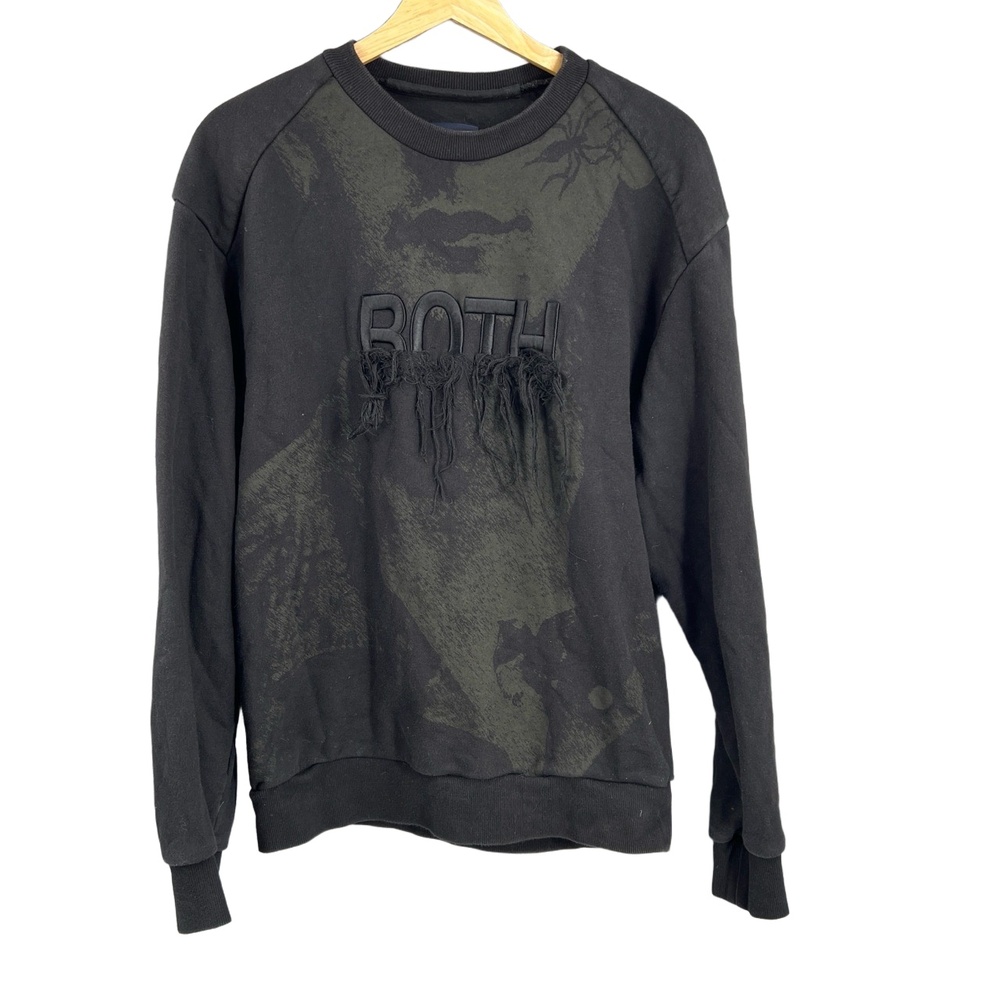 Juun.J BOTH Sweatshirt Black Graphic Distressed Pullover Designer Size 46‎ / M
